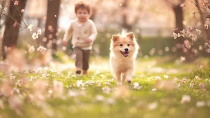 A young child is captured in a candid moment amidst a blossoming meadow. The child, dressed in a lightcolored shirt and dark pants, stands with a slight tilt of the head.