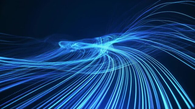 Shimmering azure lines dance in darkness