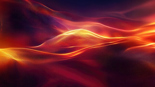 Digital wave particles flowing in fiery red and orange energy