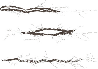 Three horizontal cracks in the earth, ground, or surface creating a linear vector illustration