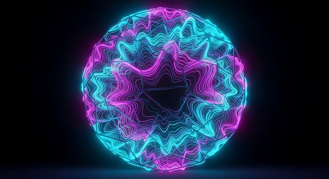 A captivating digital sphere with vibrant blue and purple hues, showcasing intricate patterns and a futuristic aesthetic in a mesmerizing display