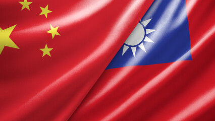 China and Taiwan two national flags filling the entire frame, close-up view, edge-to-edge composition