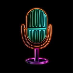 Neon style microphone icon symbol neon style