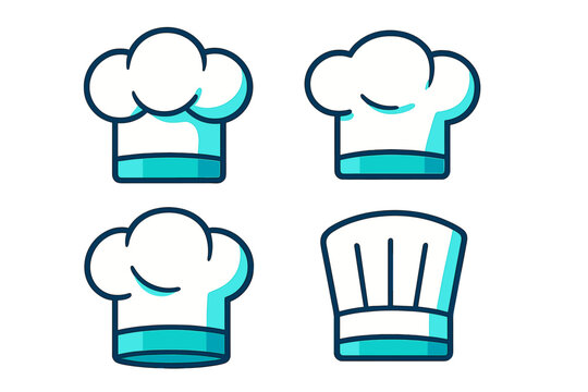 Set of four professional chef hats or toques for cooking and culinary design
