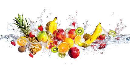 fruit in water splash on white background