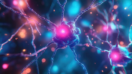 Neuron cells transmitting electrical signals in human brain