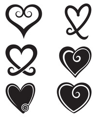 Swirl Heart Vector Icons Set for Valentine Day Design.