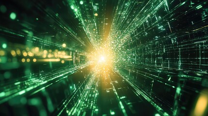 Digital network connecting data in abstract light tunnel