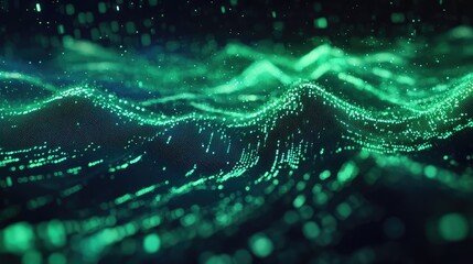 Digital wave particles creating a glowing data network
