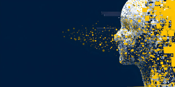 Futuristic digital human head profile with vibrant yellow accents, symbolizing artificial intelligence and technology innovation for modern business solutions