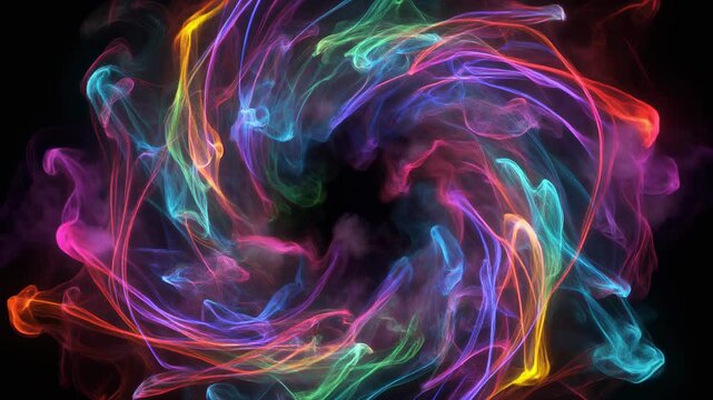 A storm of swirling multicolored energy twists into a powerful vortex of motion, blending vivid luminous accents into a dynamic spinning cloud