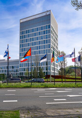 Avenue of flags in Hague, Netherlands