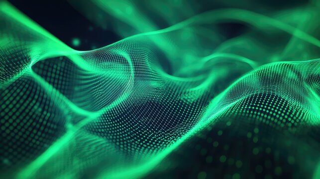 Green digital wave forming abstract network connection