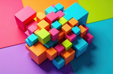 Obraz premium Colorful 3D cubes arranged in a vibrant geometric pattern on a multicolored background
