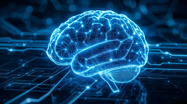 Futuristic Digital Brain with Neon AI Network