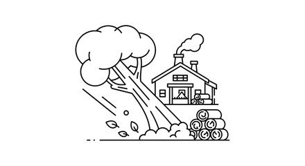 Fototapeta premium Linear illustration evoking cozy home comforts and nature's unpredictable power together for