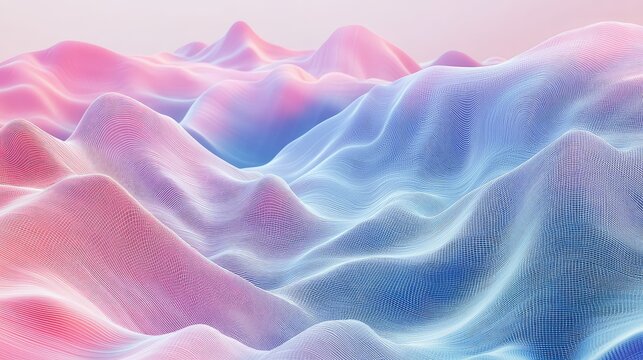 Abstract wavy landscape with pastel pink and blue gradients