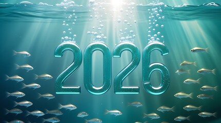"Aquatic 2026 in Floating Water Digits"