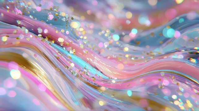 Fluid pastel glitter waves creating a dreamy background - Powered by Adobe