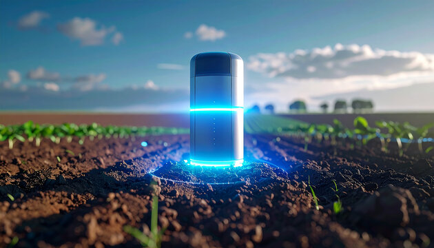 Smart agriculture: A futuristic sensor in the field, utilizing data analytics, enhances agricultural practices for efficiency and sustainability.