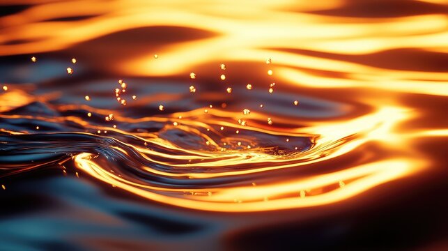 Golden liquid waves sparkling with rising particles - Powered by Adobe