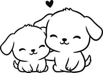 Obraz premium Adorable cartoon puppies cuddling with hearts above them