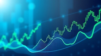 Fototapeta premium An abstract visualization of flowing financial data in blue and green.