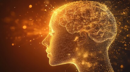 Digital head representing artificial intelligence brain network