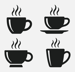 Obraz premium Coffee Cup and Mug Icons Set – Black Silhouette Collection, Hot Drinks Vector, Minimalist Flat Graphic, Tea, Espresso, Cappuccino Illustration, Café Menu Design, Morning Beverage Icons