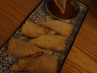 Fried spring rolls with dipping sauce