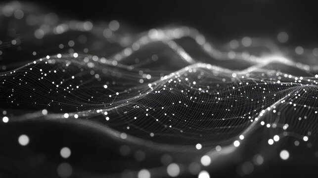 Digital network waves forming abstract grid and data connections - Powered by Adobe