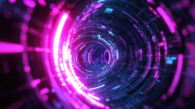 Futuristic digital data tunnel transporting information at high speed