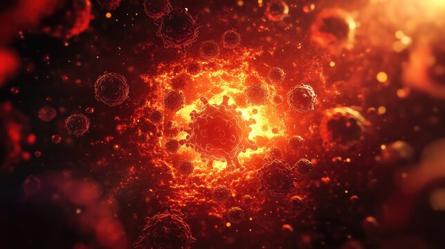 Spreading virus cells infecting human body concept