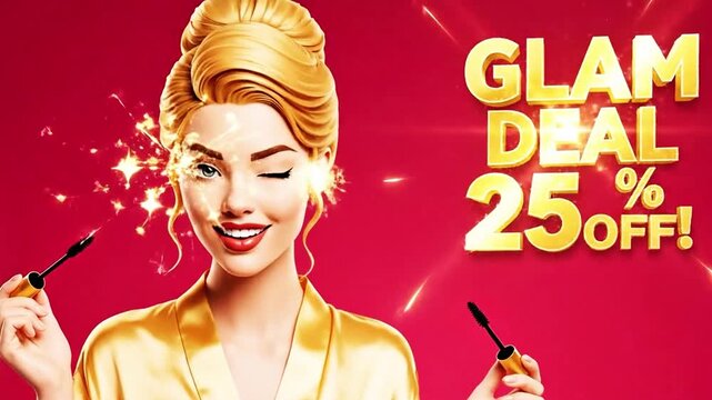 Glamorous blonde woman applying mascara for beauty