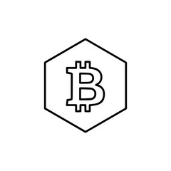 Bitcoin symbol in hexagon shape isolated on cryptocurrency and blockchain technology concept