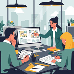 Architects Collaborating in an Office Designing and Planning a Building Project