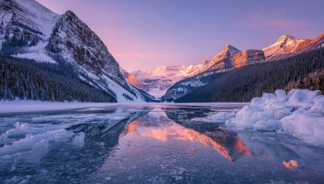 A beautiful mountain range with a lake in the foreground