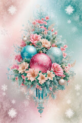 christmas background and scenery with decorated tree in pastel coloring and in vintage retro style 