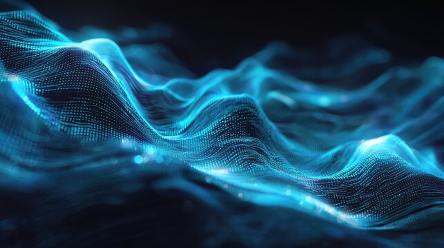 Digital wave creating futuristic abstract particle array network