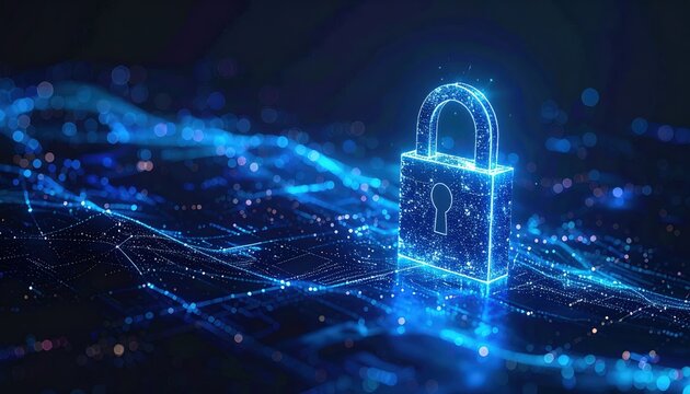 Glowing Digital Padlock Over Data Network | Futuristic Cybersecurity 3D Illustration. - Powered by Adobe