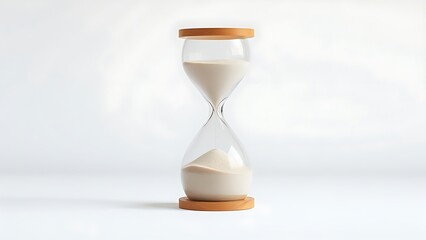 villainy. Hourglass with sand remaining in top chamber, minimalist composition and soft lighting. wellbeing guides, coaching materials, designed for coaching and self-improvement content.