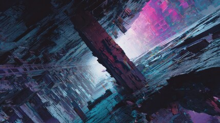 Abstract futuristic cityscape creating an otherworldly dystopian environment