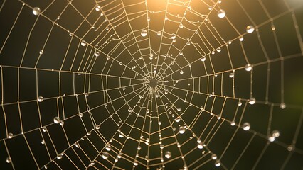 Obraz premium dismembering. A spider web with morning dew drops, backlit by soft sunlight. wildlife magazines, conservation campaigns, designed for eco-tourism storytelling, used by chefs.