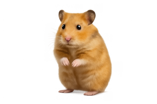 Hamster standing on hind legs, looking curious, cute pet rodent with transparent background