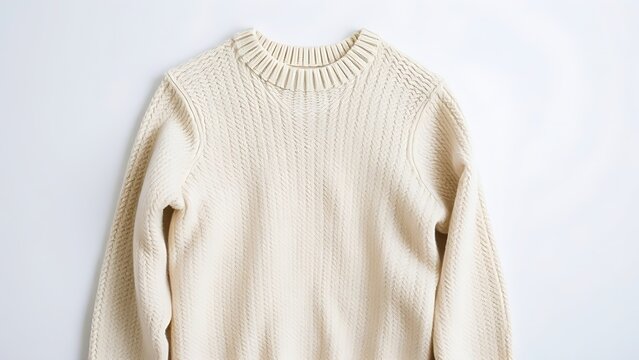 lambswool. A wool sweater shrunk after washing, showing textured fabric on a simple background. lifestyle magazines, social media lookbooks, designed for influencer and brand collaborations.