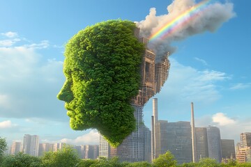 Fototapeta premium Environmental balance concept with human profile high resolution image