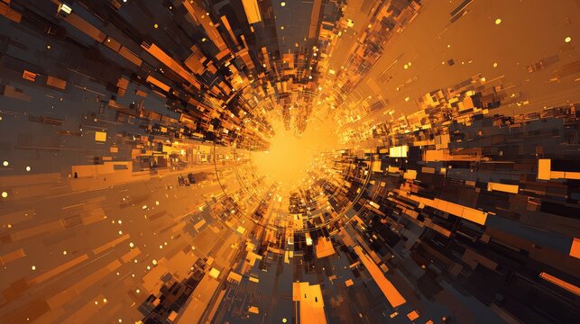 Futuristic digital explosion creating abstract warp speed tunnel