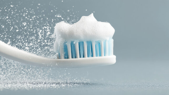 Close-up shot of a toothbrush with toothpaste