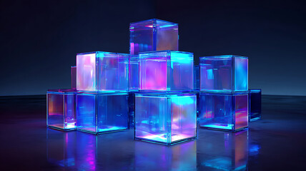 Stack of Translucent Geometric Cubes with Iridescent Sheen