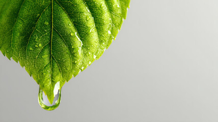 Close-up of a vibrant green leaf with a single water droplet
